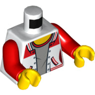 LEGO Minifigure Torso Female Jacket Open over Gray Top with Red Collar with Number '8' on Back Pattern / Red Arms / Yellow Hands